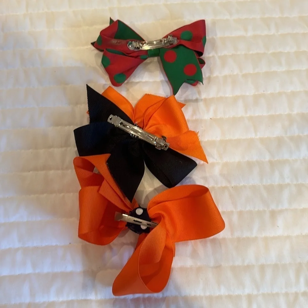 Festive holiday Kids Hair Bow Set - Red, Orange, Black